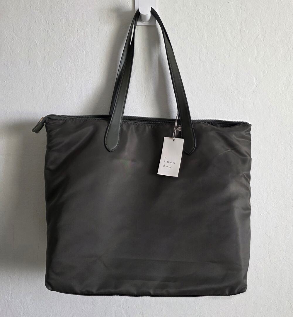 A New Day Gray Recycled Nylon Tote Bag Shoulder Laptop Travel NWT